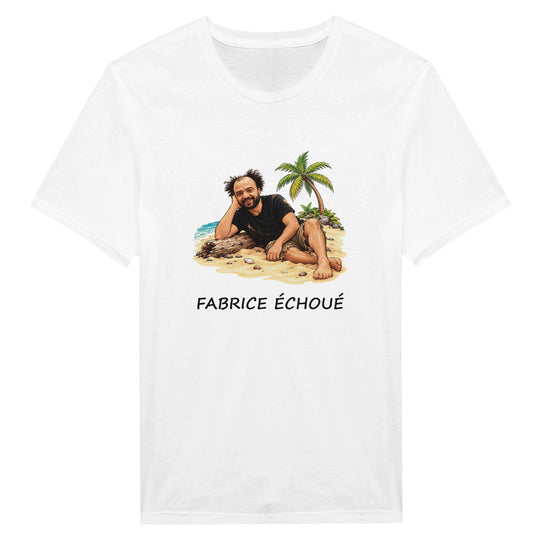 T-shirt homme « Fabrice Echoué », coloris blanc : motif humoristique autour du jeu de mots.