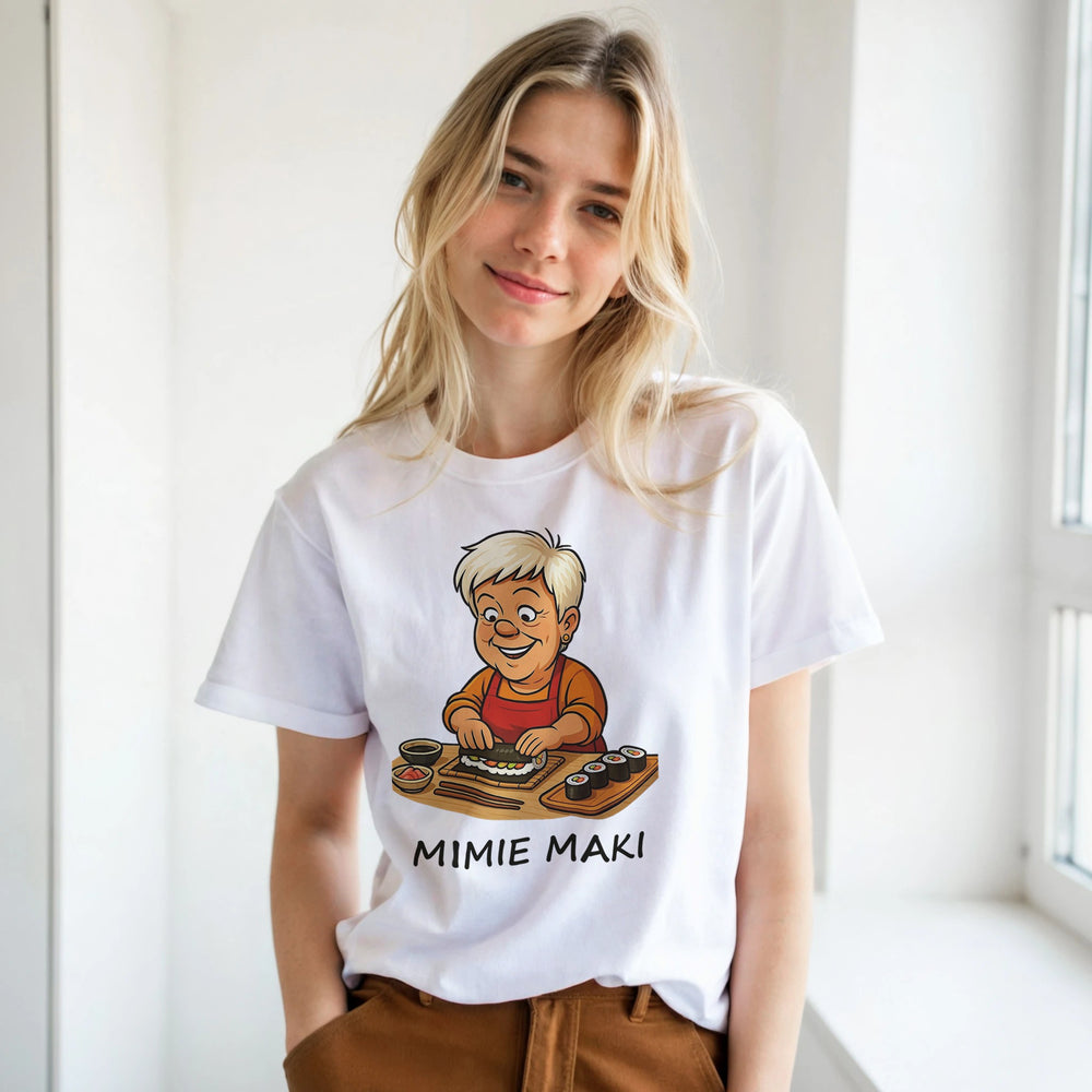 T-shirt femme « Mimie Maki » : un jeu de mots aux saveurs japonaises.