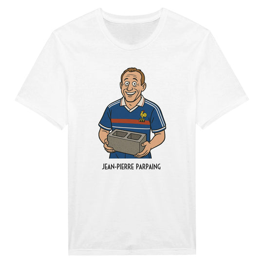 T-shirt femme « Jean-Pierre Parpaing » : un personnage en maillot de l'équipe de France, tenant fièrement un parpaing dans ses mains.