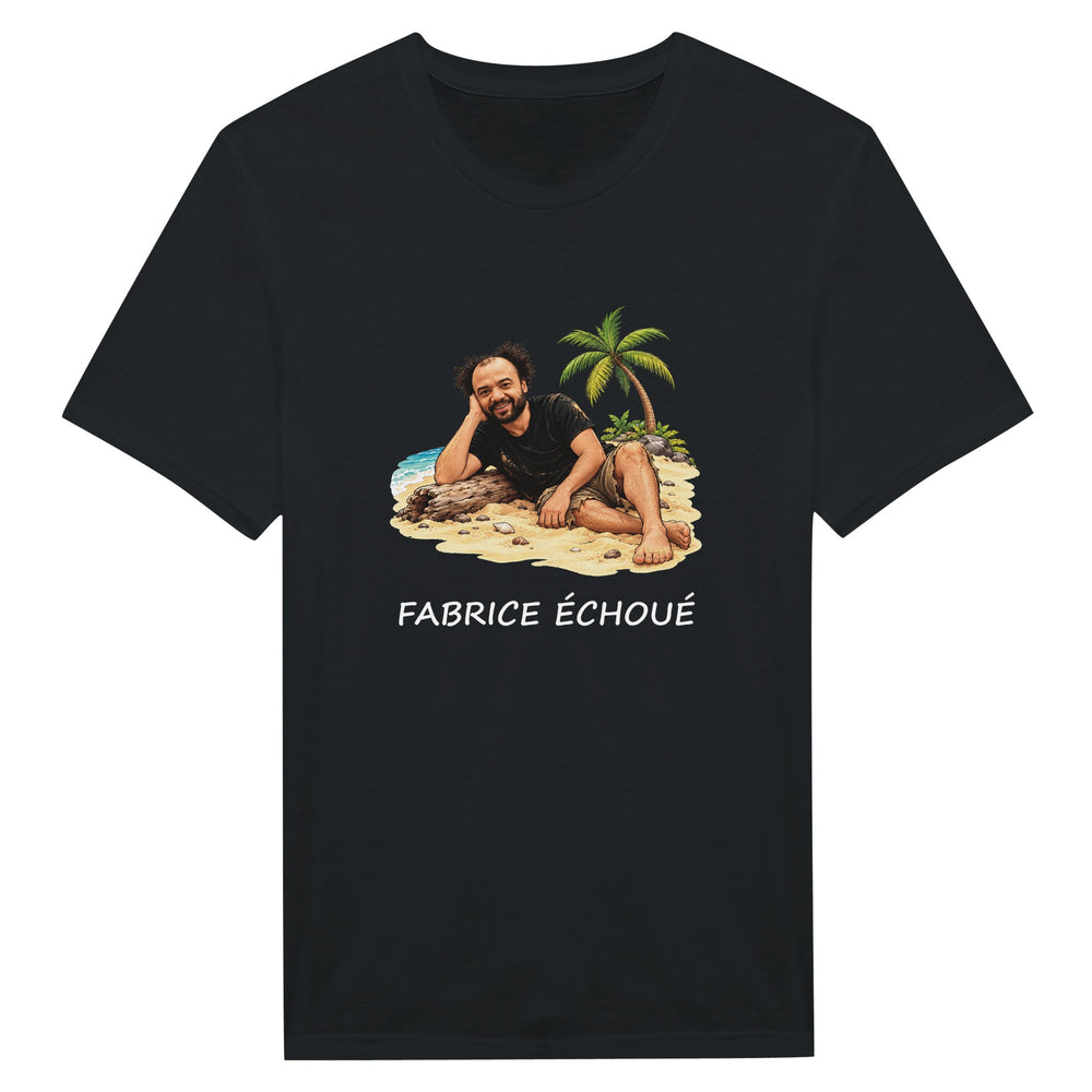 T-shirt homme « Fabrice Echoué », coloris blanc : motif humoristique autour du jeu de mots.