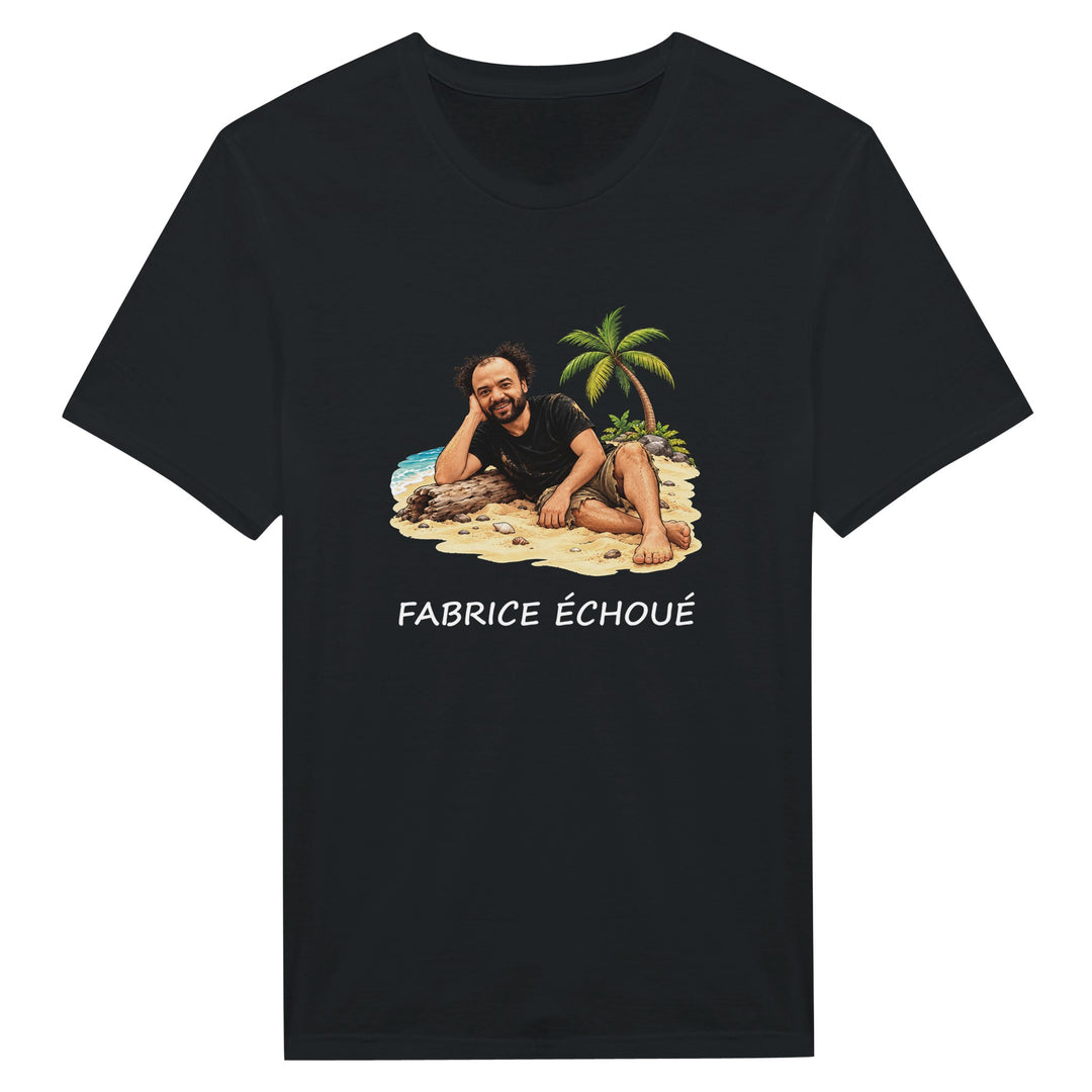 T-shirt homme « Fabrice Echoué », coloris blanc : motif humoristique autour du jeu de mots.