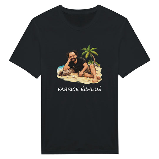 T-shirt homme « Fabrice Echoué », coloris blanc : motif humoristique autour du jeu de mots.